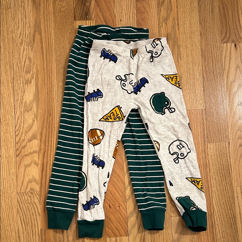 Set of 2 Carter's Green Striped and Cream Printed Pajama Pants size 4T